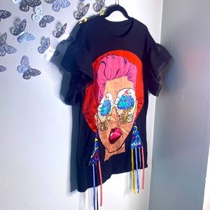 Plus Ruffle Sleeve Graffic Tee